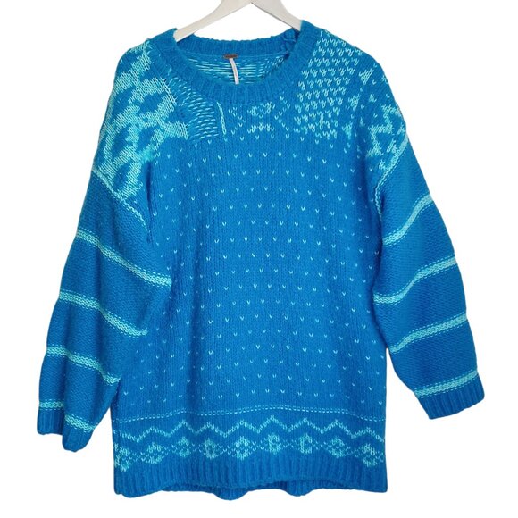 Free People Sweaters - Free People Chunky Knit Sweater Blue Green Stripe Pullover Womens Medium